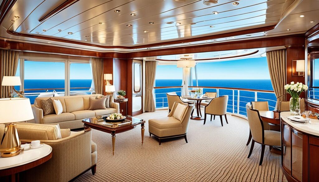 Luxuriöse Suite mit Privatbalkon auf einem Kreuzfahrtschiff